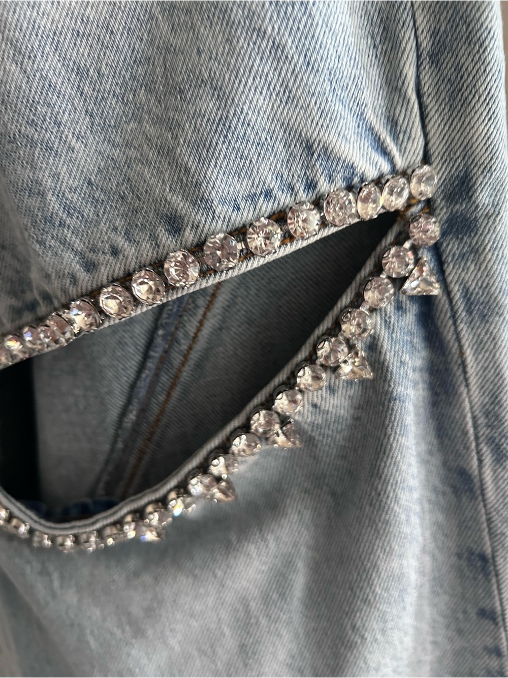 NWT AREA Crystal Slit Cotton Denim straight Leg Jeans 26 - Picture 5 of 14